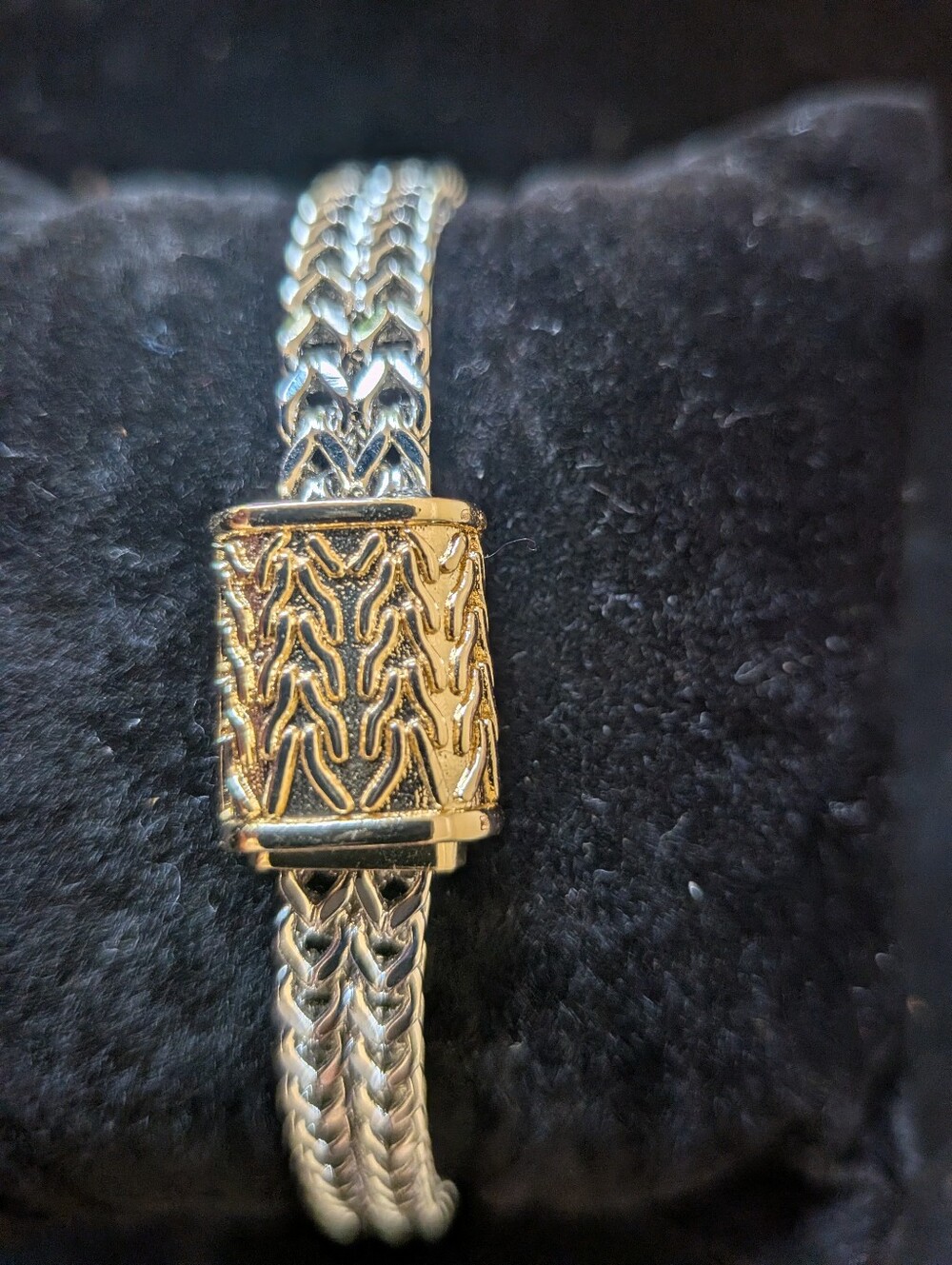 Gold and Silver Two-Tone Braided Link Bracelet - Picture 5 of 9